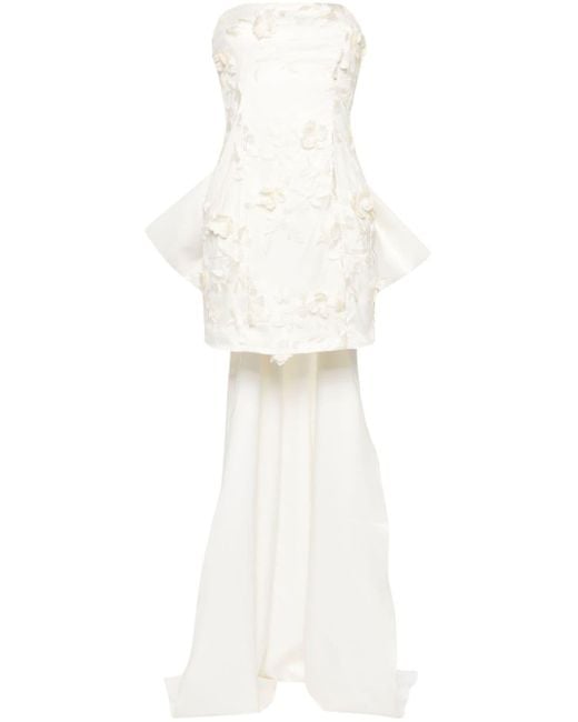 ROTATE BIRGER CHRISTENSEN White Neutral Floral-appliqué Taffeta Dress