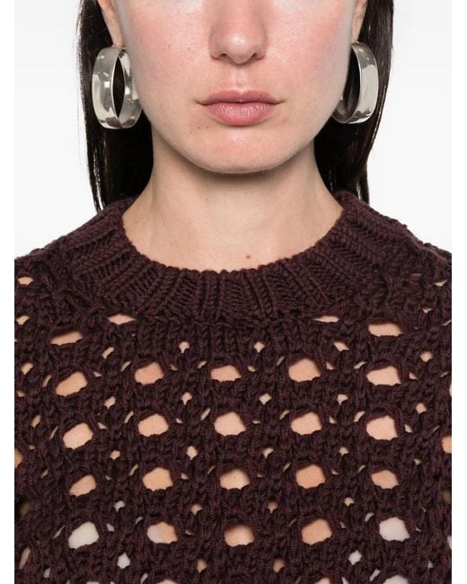 Eleventy Red Open-Knit Crew-Neck Sweater