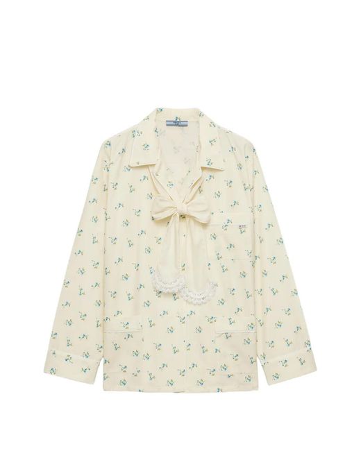 Camisa Con Buqué Estampado Prada de color White