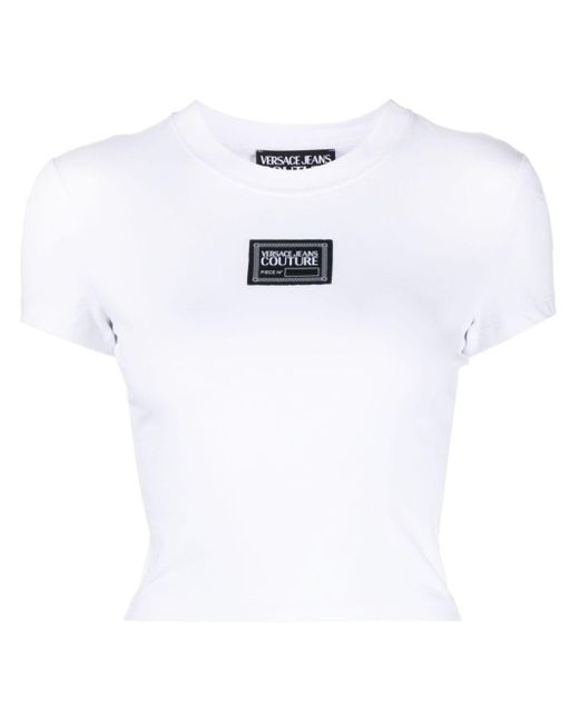Versace Jeans White Logo-patch Cotton Crop Top