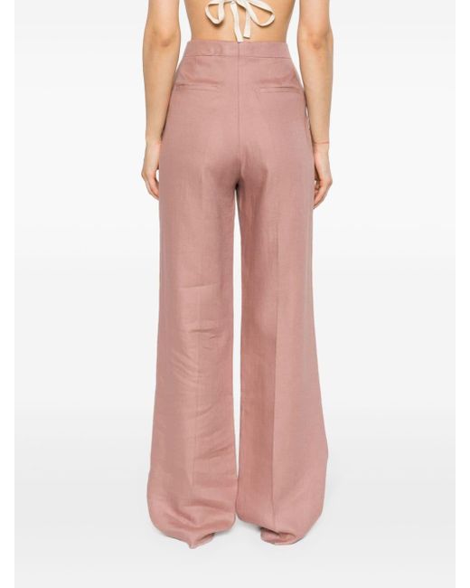 Tagliatore Pink Pleat-detail Linen Trousers