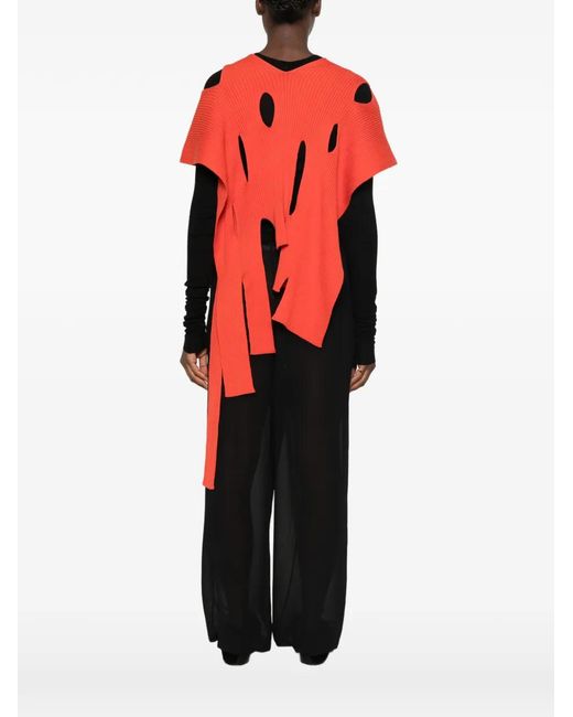 Issey Miyake Red Ribbed Cut-Out Top