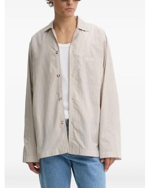 Nanushka Natural Striped Logo-Embroidered Shirt for men