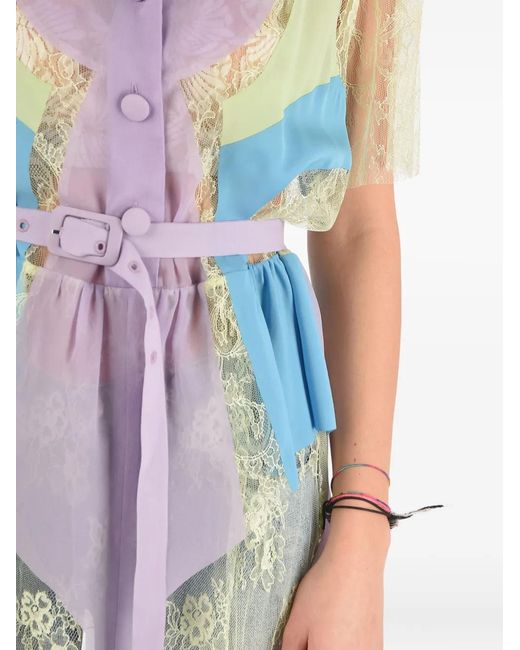 Maison Margiela Blue Lace-Paneled Belted Dress