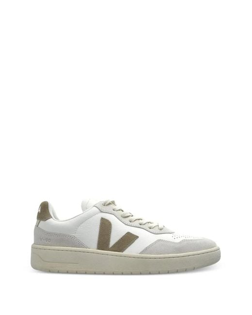 Veja White V-90 Lace-Up Sneakers
