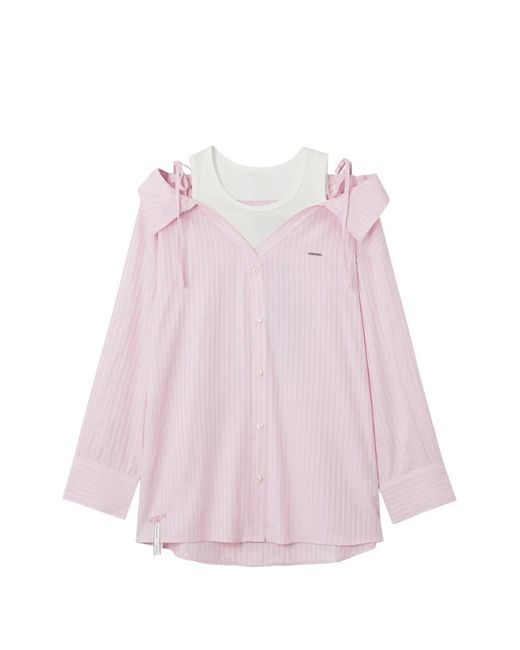 Musium Div. Pink Tie Shoulder Striped Shirt
