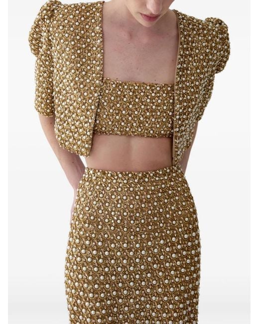 Carolina Herrera Natural Embellished Column Long Skirt
