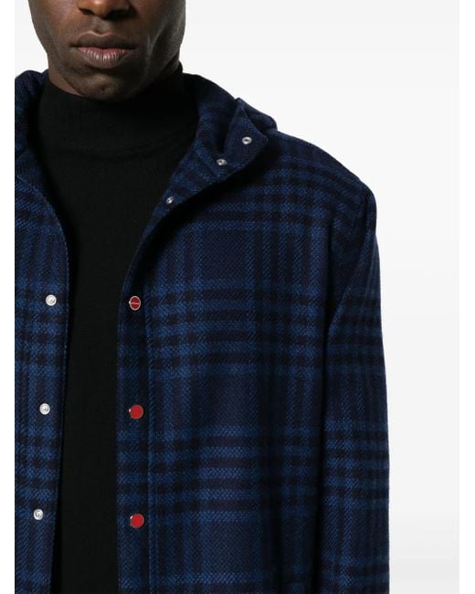 Kiton Blue Checked Cashmere Shirt for men