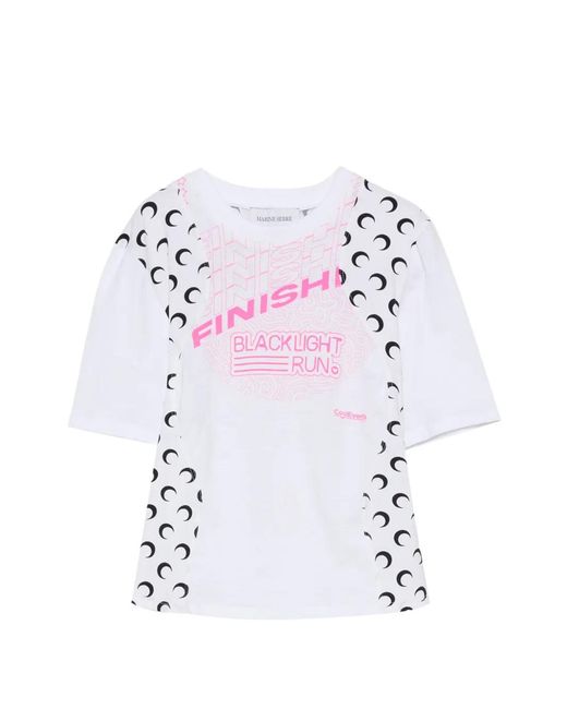 MARINE SERRE Pink Moon-Print Panelled T-Shirt