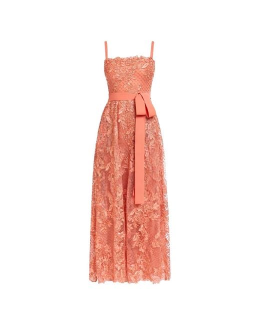 Elie Saab White Lace-Embroidered Tulle Dress