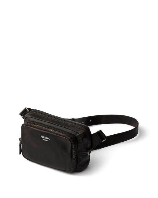 Prada Black Distressed Nappa Leather Shoulder Bag for men