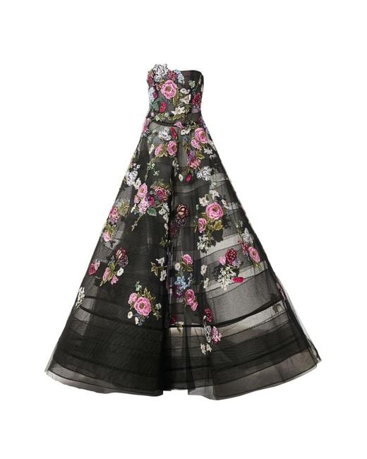 Carolina Herrera Black Floral-Embroidered Maxi Dress