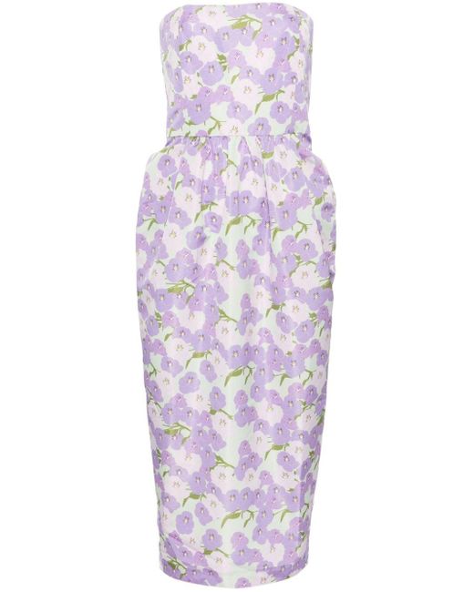 BERNADETTE Purple Violet Floral Strapless Dress