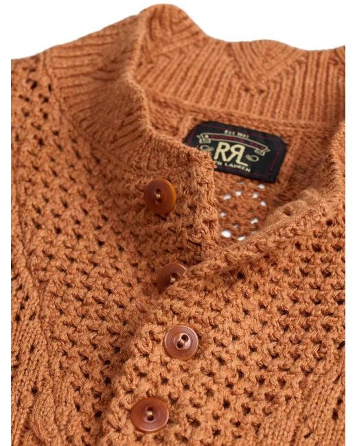 RRL Brown Buttoned Open-Knit Sweater