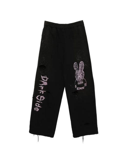 Kidill Black Graphic-Print Distressed Track Pants for men