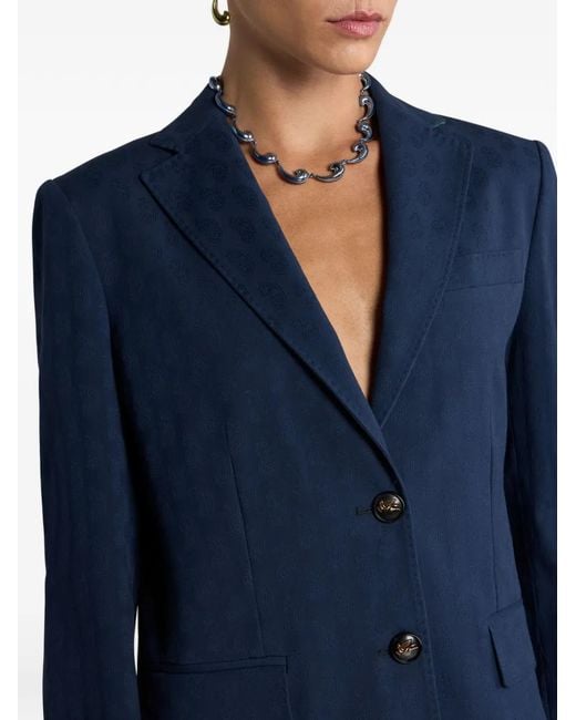 Etro Blue Jacquard Single-Breasted Blazer