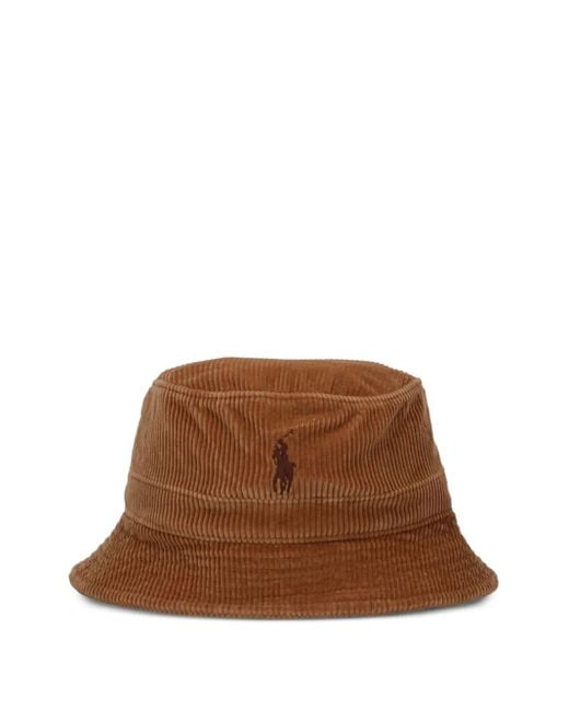 Polo Ralph Lauren Brown Corduroy Logo-Detail Bucket Hat