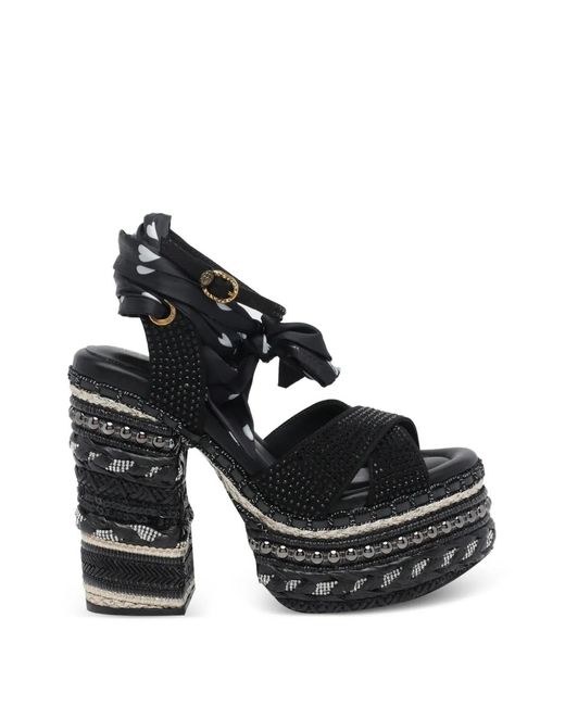 Kurt Geiger Black Chelsea Scarf Embellished Platform Sandals