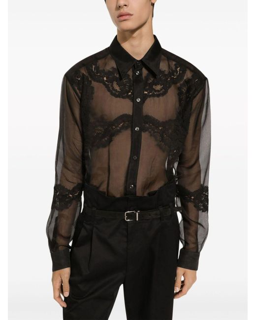 Dolce & Gabbana Doorzichtig Organza Overhemd Met Kant in het Black voor heren