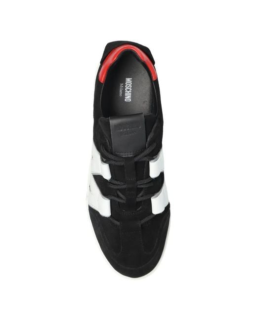 Moschino Black Logo-Patch Leather Sneakers for men