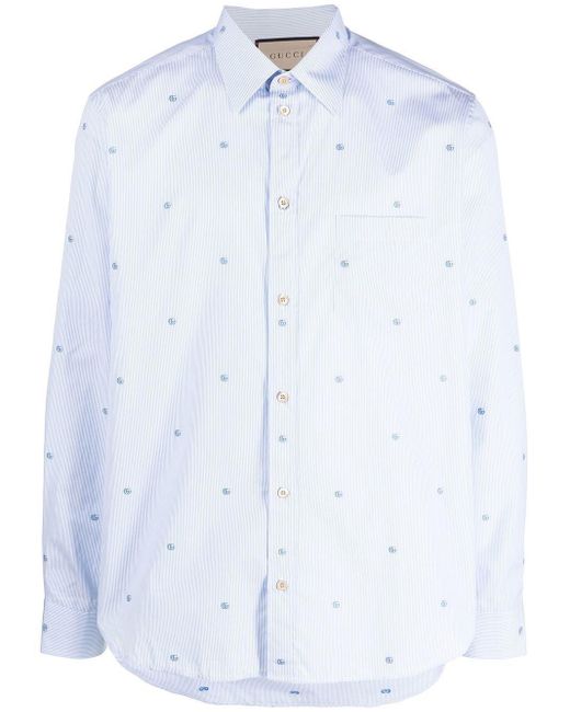 Gucci Blue Striped Cotton Poplin Shirt for men