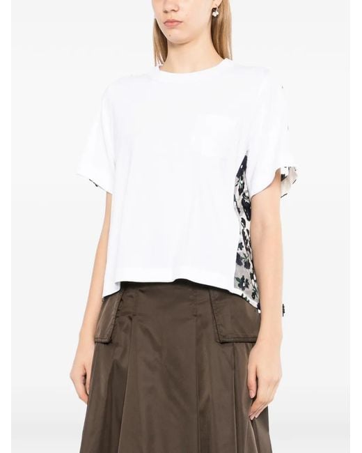 Sacai White T-Shirt À Poche Poitrine