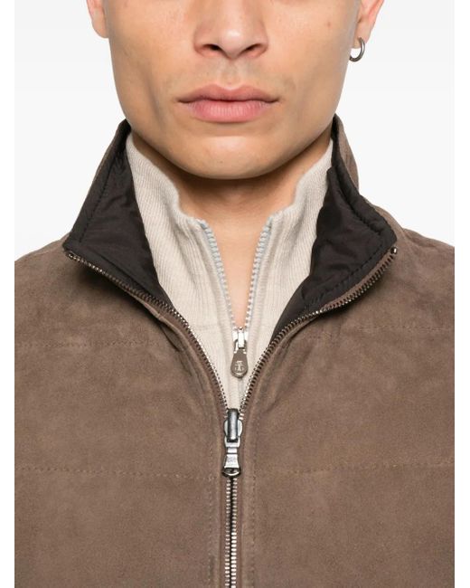 メンズ Barba Napoli スエード キルティング ベスト Brown