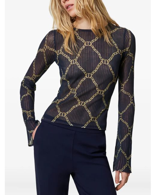Twinset Blue Chain-Print Flared-Sleeve Sweater