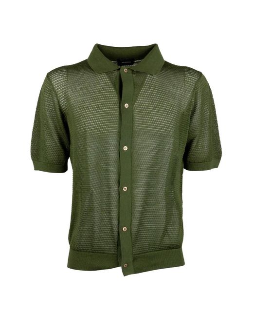 Tagliatore Green Open-Knit Short-Sleeved Shirt for men