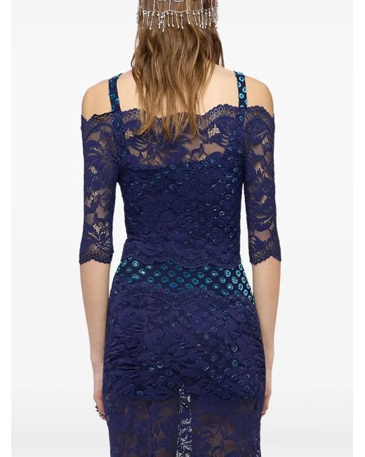 Rabanne Blue Trompe-L'Œil Lace Top