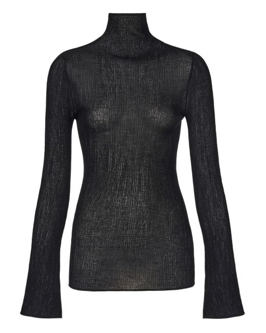 Ferragamo Black High-Neck Flared-Cuff Sweater