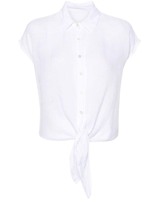 120% Lino White Tie-fastening Linen Shirt
