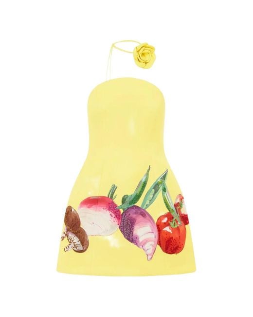 LEO LIN Yellow Zaria Floral Appliqué Mini Dress