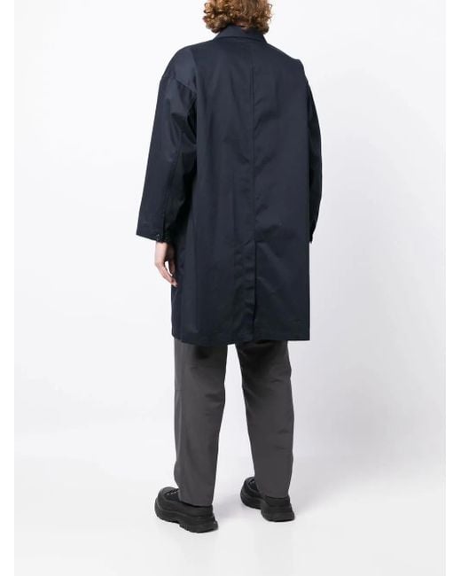 Neighborhood Blue Logo-Patch Single-Breasted Coat for men