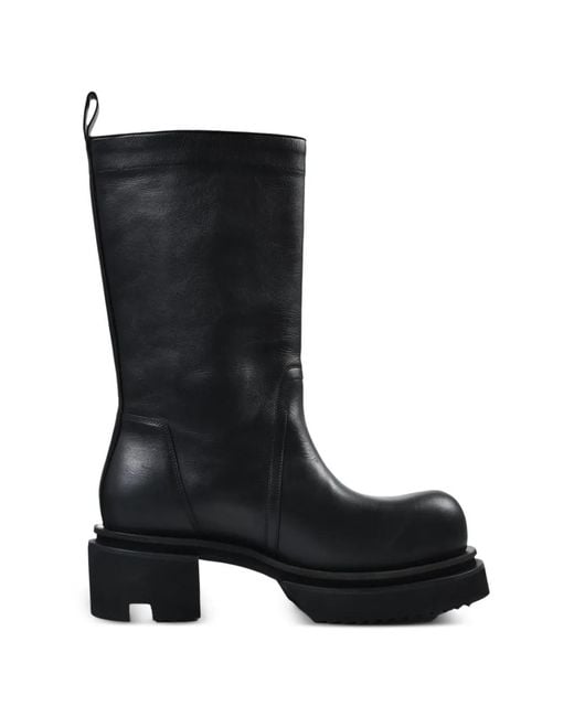 Rick Owens Black Bogun Leather Biker Boots for men