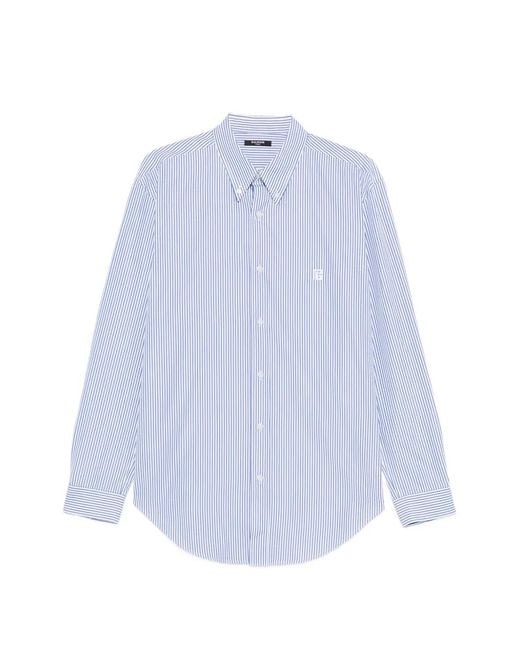 Balmain White Striped-Pattern Shirt for men