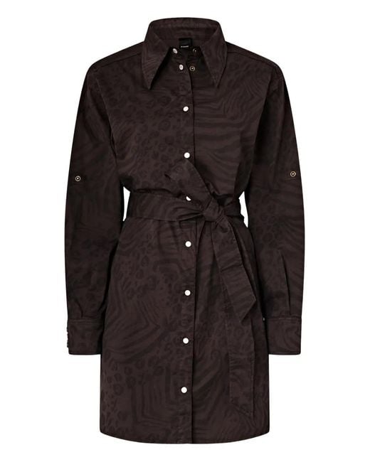 Pinko Black Animal-Print Belted Midi Dress
