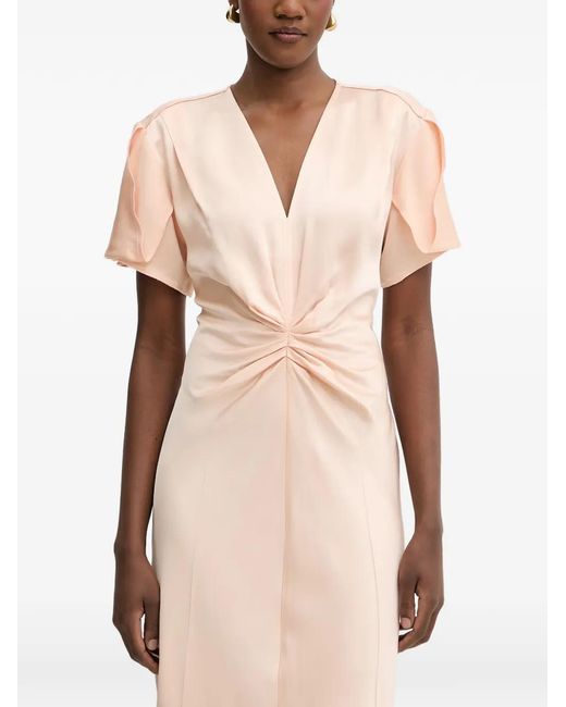 Victoria Beckham Natural Eve Twist-Detail Tulip-Sleeve Midi Dress
