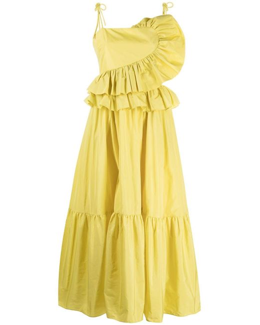 Tanya Taylor Delphine Tiered Midi Dress in Yellow | Lyst