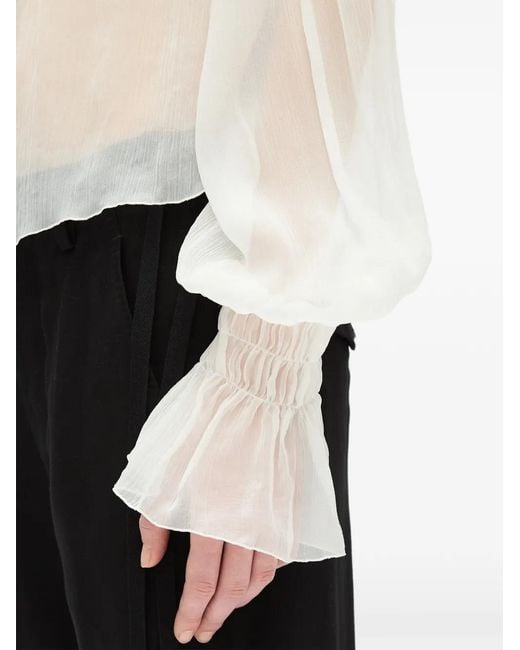 Ann Demeulemeester Natural Sheer Ruffled Blouse