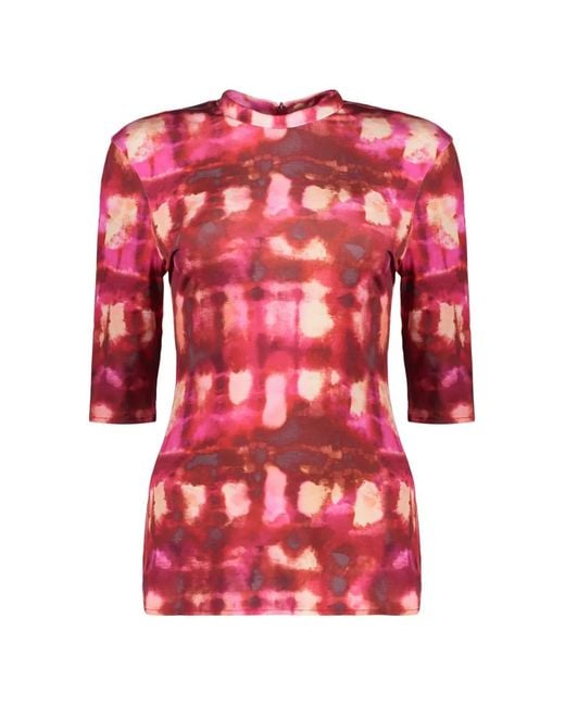 Ellery Red Abstract-Print Three-Quarter Sleeve Top
