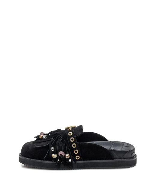 Kurt Geiger Black Flache Mules mit Fransen
