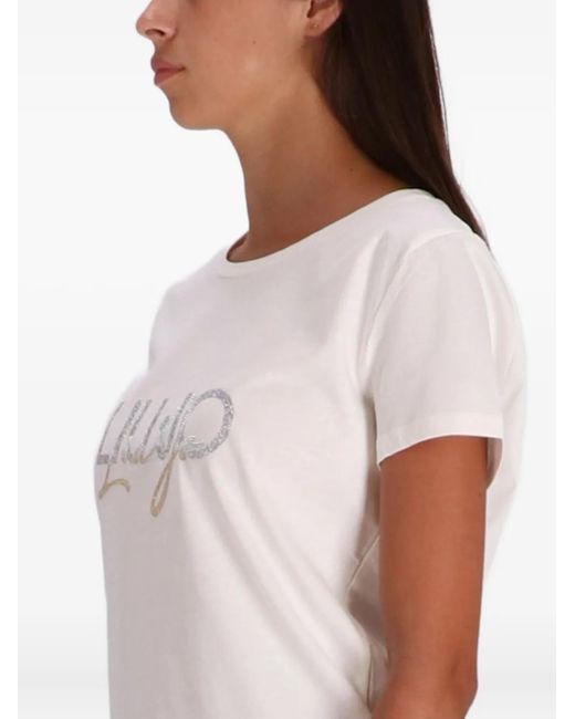 Liu Jo White Embellished-Logo T-Shirt
