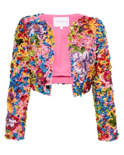 Carolina Herrera Pink Sequin-embellished Cropped Jacket