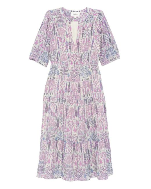 Ba&sh Purple Panissa Puff-Sleeve Printed Midi Dress