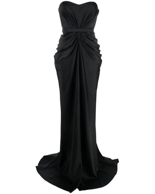Ana Radu Black Ruched Strapless Gown