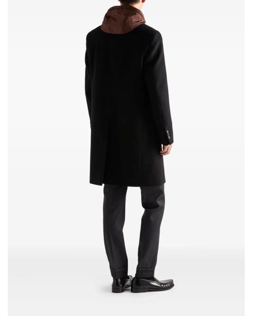 Prada Black Notch-Lapel Wool Coat for men