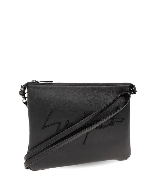 Discord Yohji Yamamoto Black Signature Logo-Embroidered Leather Messenger Bag