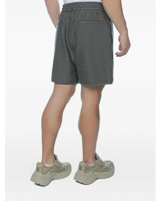 Emporio Armani Gray Monogram-Pattern Elasticated-Waist Track Shorts for men