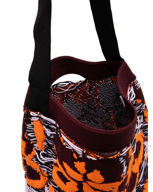 JNBY Red Knitted Floral Tote Bag